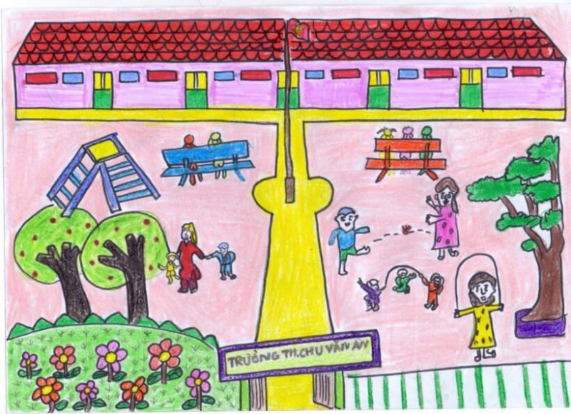 Tranh vẽ đề tài về trường tiểu học